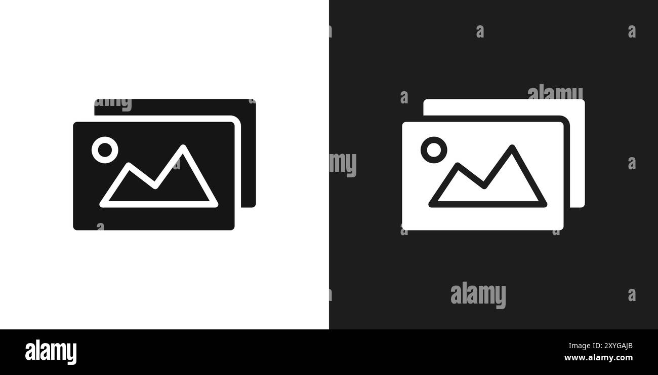 Contour de vecteur de signe de logo d'icône de galerie en couleur noir et blanc Illustration de Vecteur