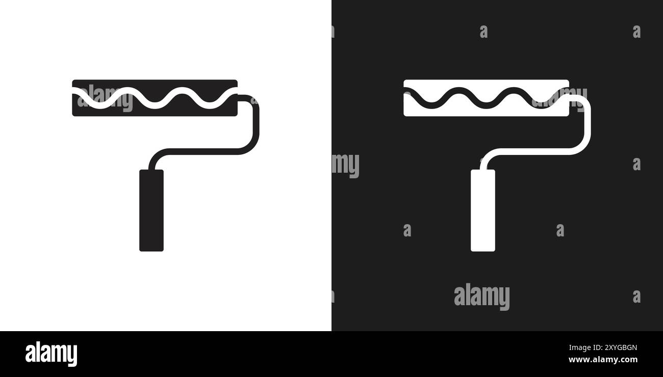 Contour de vecteur de signe de logo d'icône de rouleau de peinture en couleur noire et blanche Illustration de Vecteur