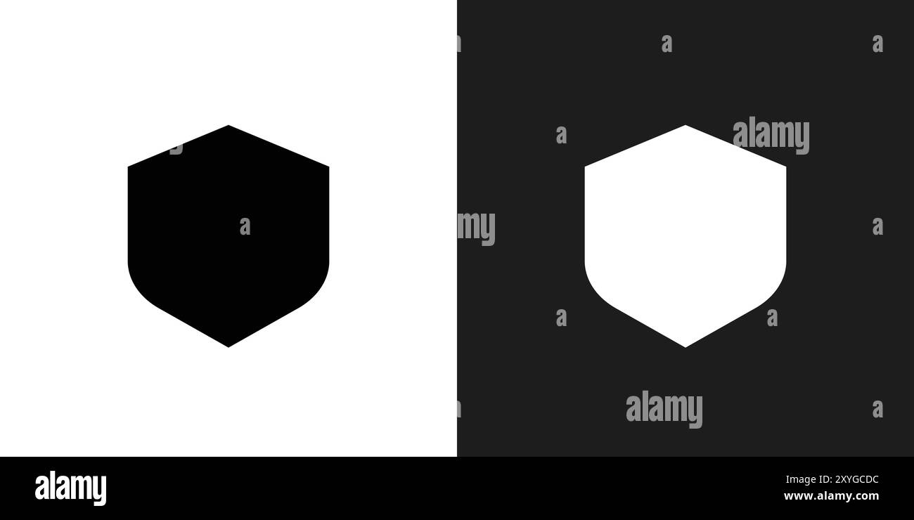 Contour de vecteur de signe de logo d'icône de bouclier en couleur noire et blanche Illustration de Vecteur