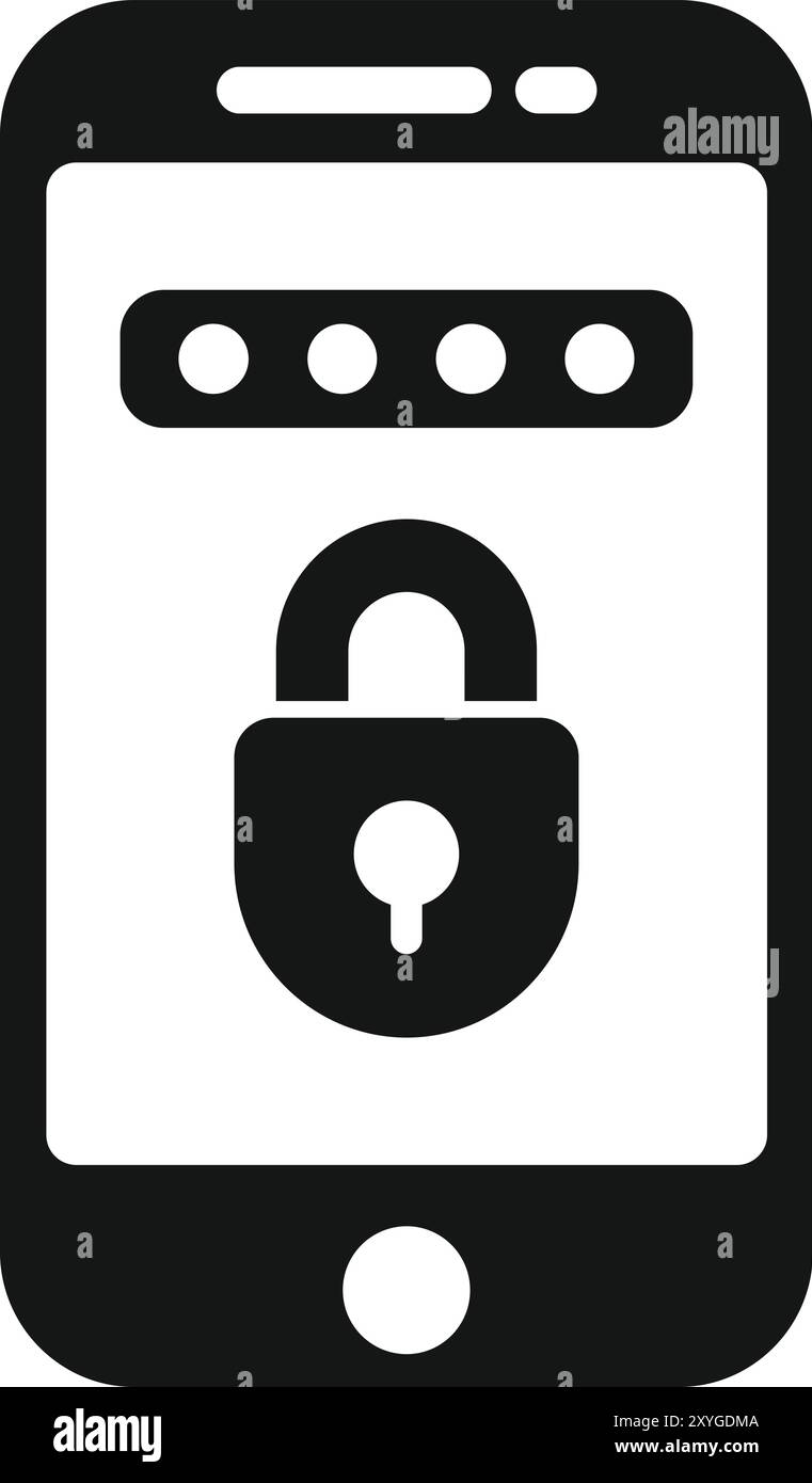 Vecteur simple montrant un téléphone mobile avec un écran protégé par mot de passe et une icône de verrou fermé, représentant le concept de sécurité mobile Illustration de Vecteur