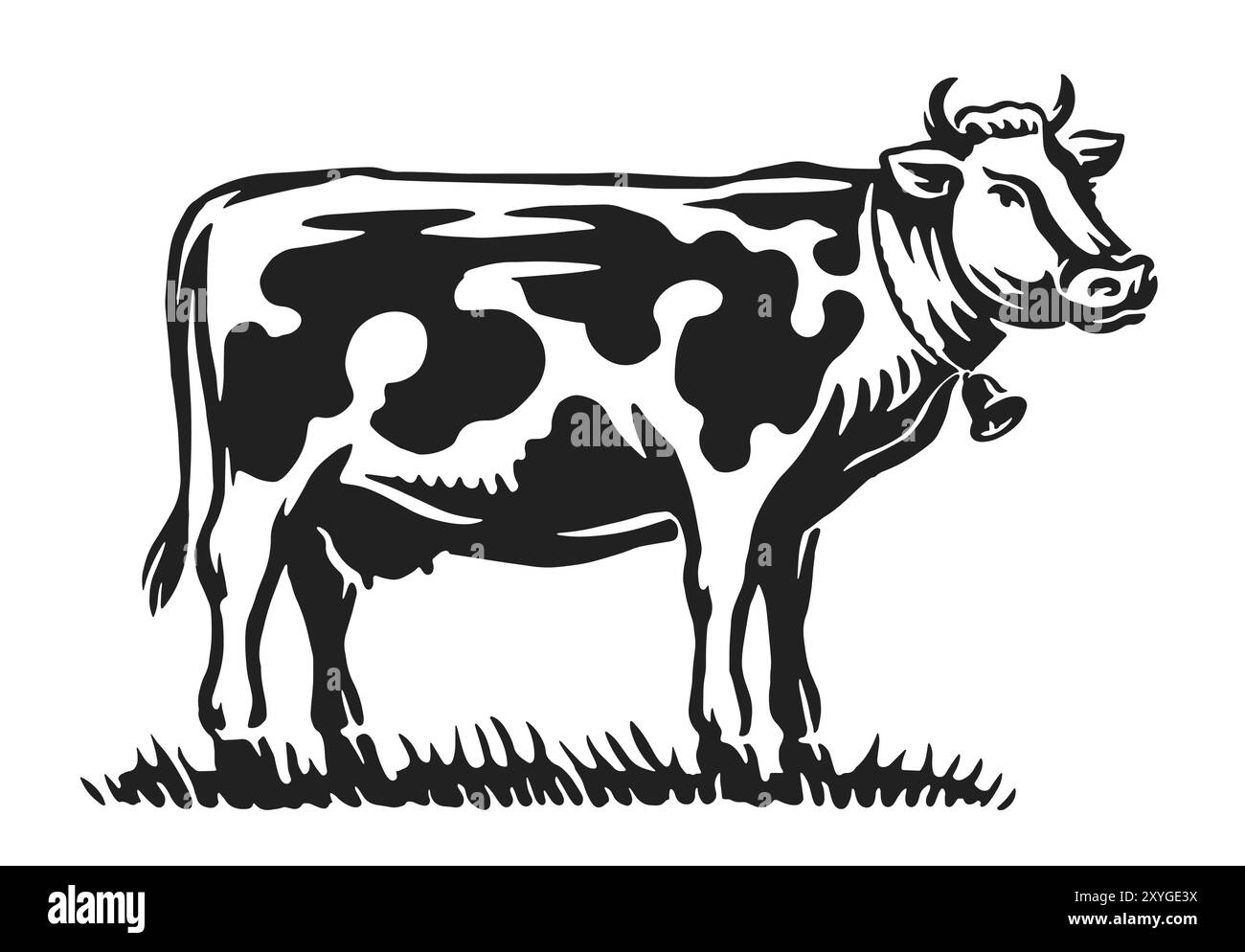 Vache pâturant dans le pré, croquis dessiné à la main. Lait, conception d'illustration vectorielle de concept de ferme laitière Illustration de Vecteur