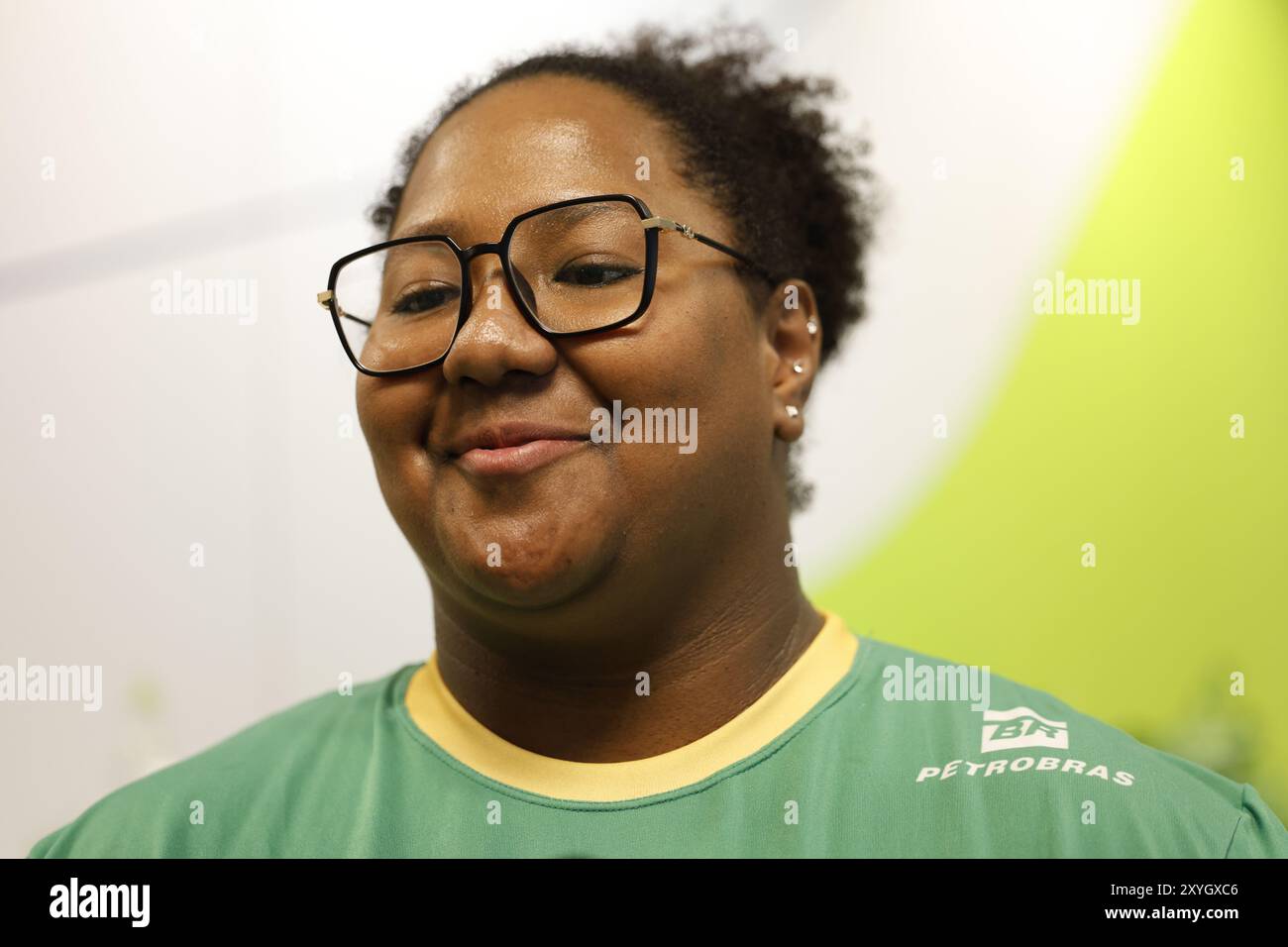 Portrait de Beatriz Souza, athlète brésilienne de judo, médaillée d'or aux Jeux Olympiques de Paris 2024. Portrait médaillé des Jeux Olympiques de BIA Souza. Banque D'Images