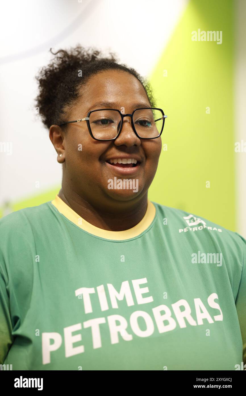 Portrait de Beatriz Souza, athlète brésilienne de judo, médaillée d'or aux Jeux Olympiques de Paris 2024. Portrait médaillé des Jeux Olympiques de BIA Souza. Banque D'Images