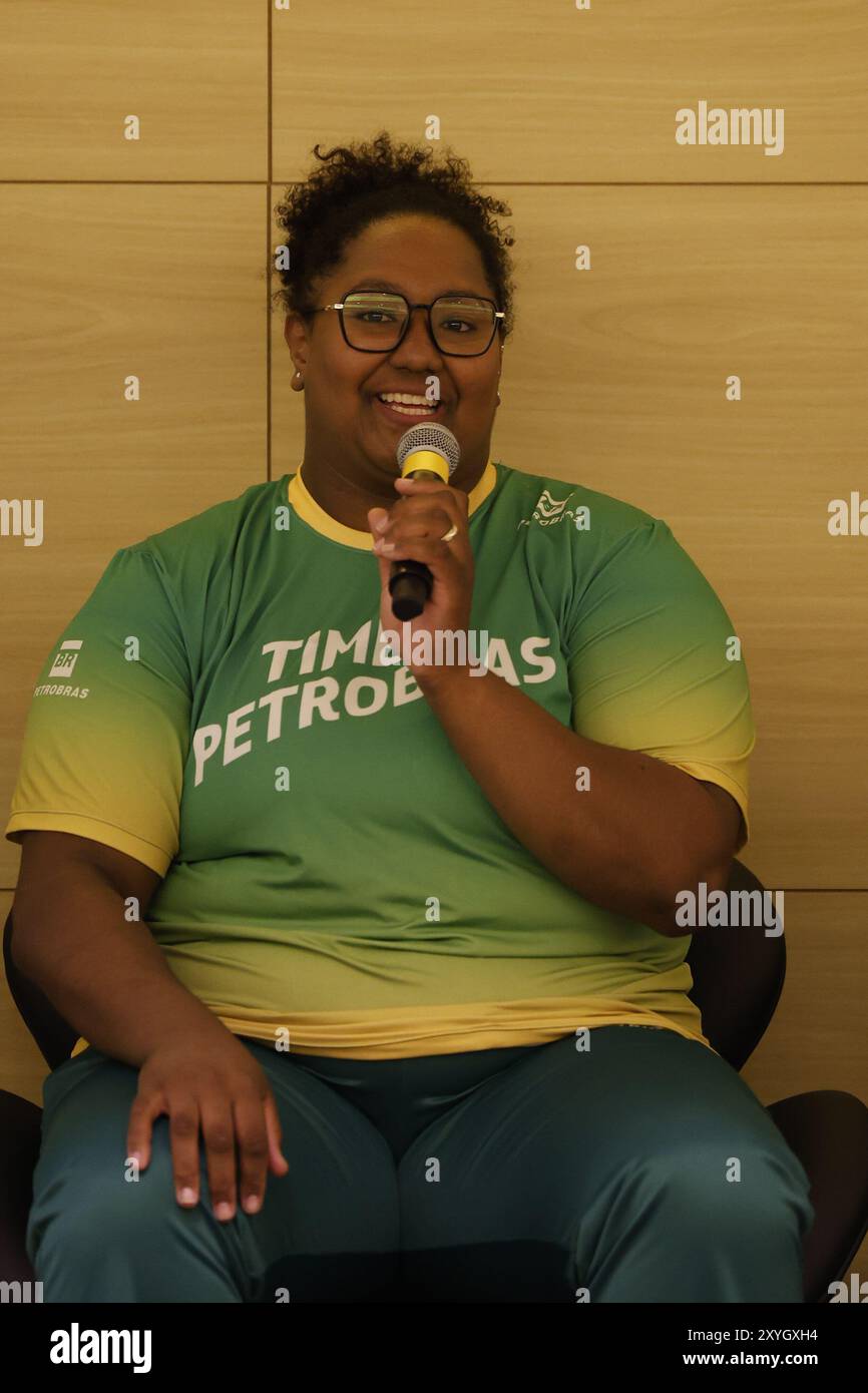Portrait de Beatriz Souza, athlète brésilienne de judo, médaillée d'or aux Jeux Olympiques de Paris 2024. Portrait médaillé des Jeux Olympiques de BIA Souza. Banque D'Images