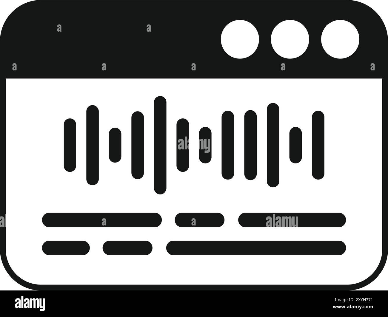 Icône simple d'une fenêtre d'ordinateur affichant une forme d'onde de piste audio avec une barre de menus Illustration de Vecteur
