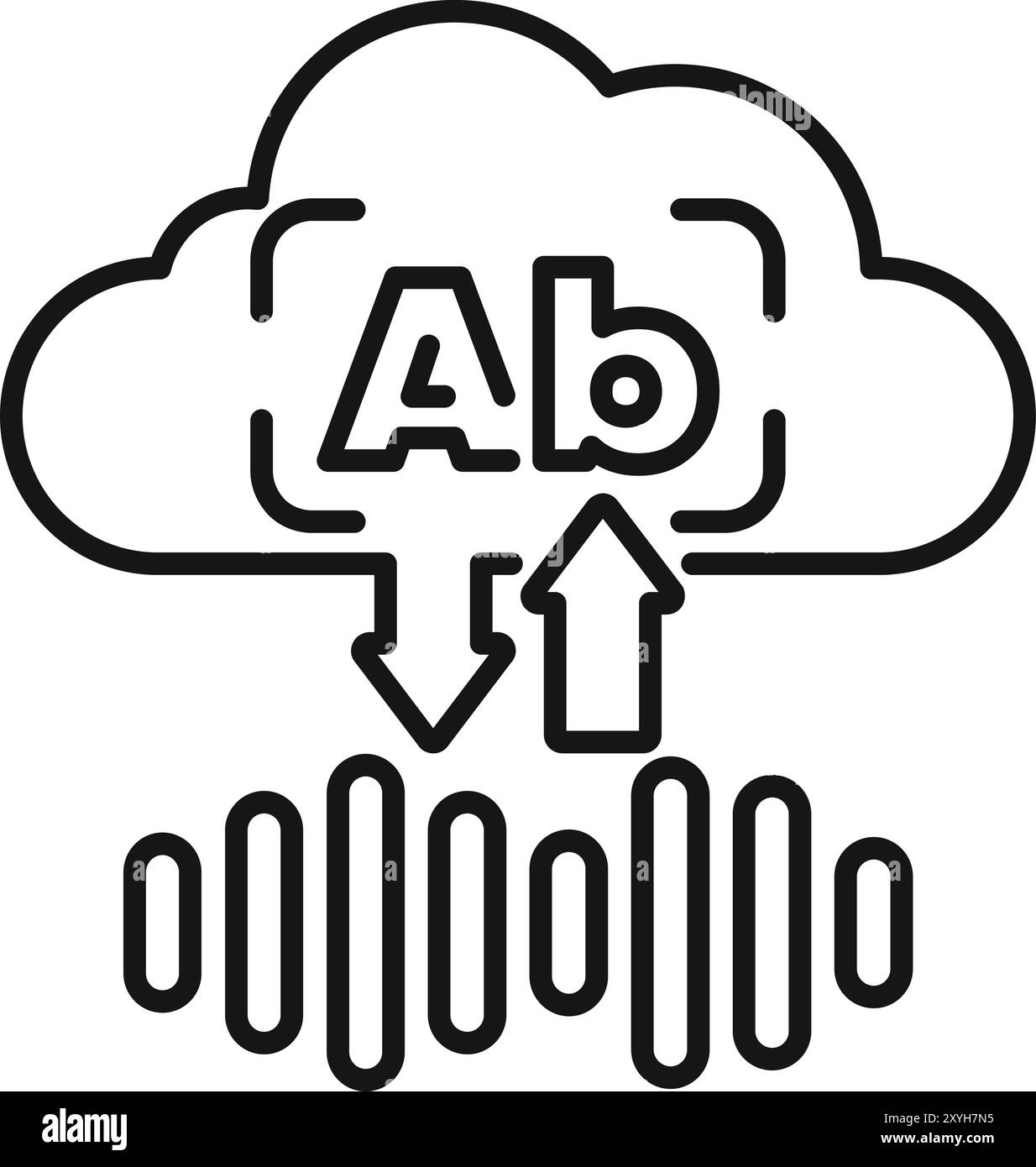 Le service de traduction de langues audio basé sur le cloud convertit les ondes audio en texte et les traduit dans une autre langue Illustration de Vecteur