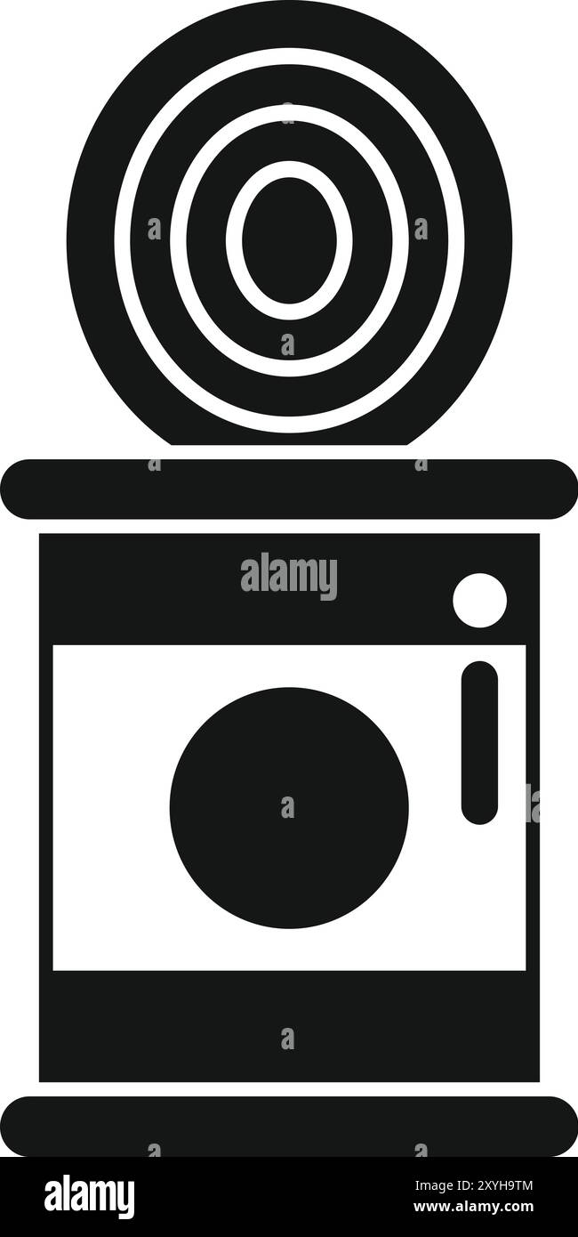 Silhouette noire d'une boîte de conserve ouverte avec de la nourriture en conserve, isolée sur fond blanc Illustration de Vecteur