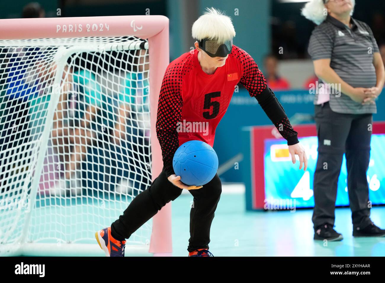 Paris, France. 29 août 2024. HU Ming Yao (CHN) Goalball : Mens Preliminary match Chine 7-6 Japon à South Paris Arena pendant les Jeux Paralympiques de Paris 2024 à Paris, France . Crédit : SportsPressJP/AFLO/Alamy Live News Banque D'Images