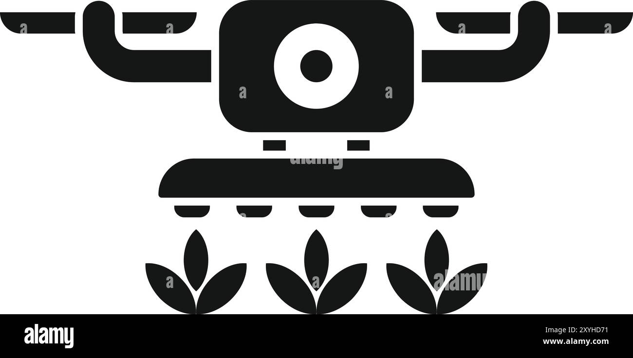 Cette icône vectorielle simple représente un drone pulvérisant des cultures sur une ferme intelligente Illustration de Vecteur