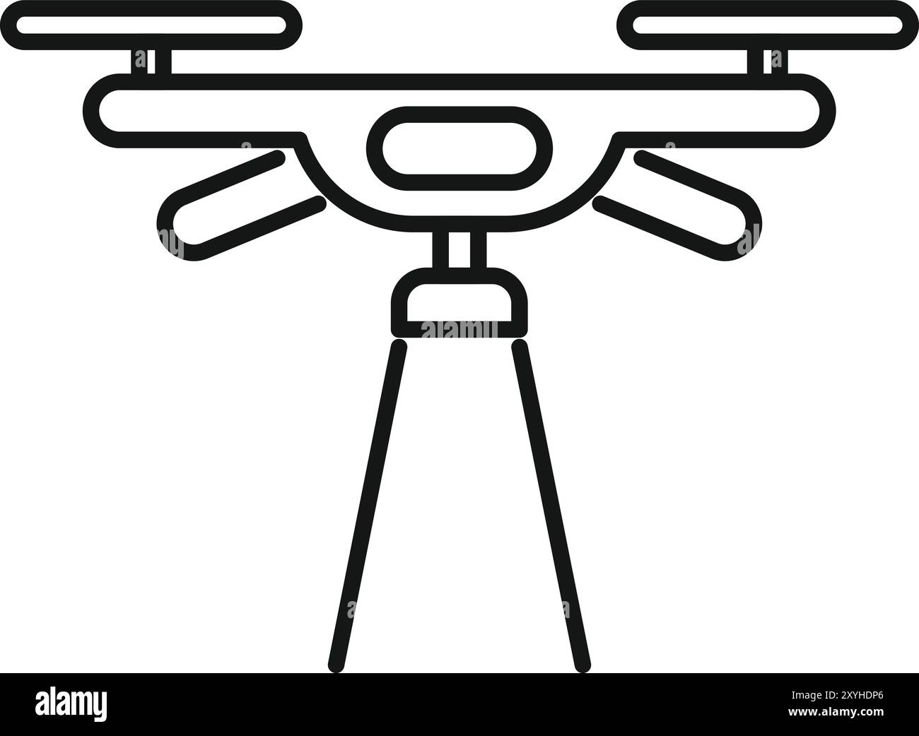 Icône de ligne minimaliste d'un drone planant avec son appareil photo, représentant la photographie aérienne et la vidéographie Illustration de Vecteur