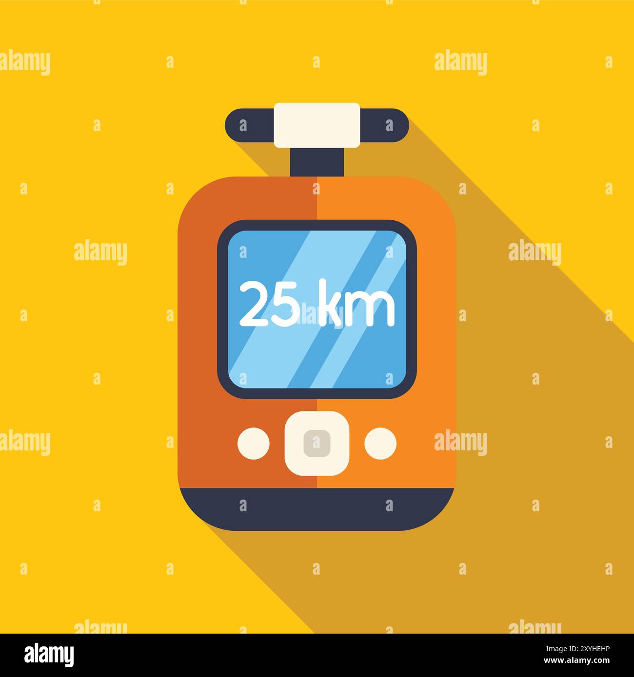 Le navigateur gps orange affiche 25 km sur fond jaune Illustration de Vecteur