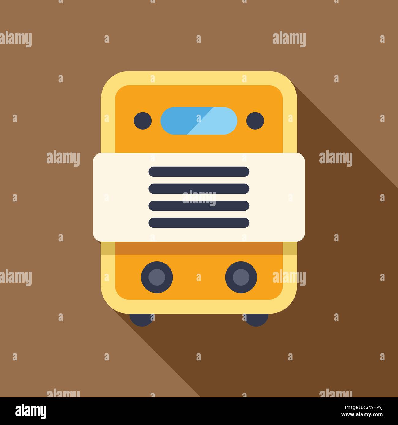 Icône de bus coloré simple dans un style de conception plat avec une longue ombre sur fond brun Illustration de Vecteur