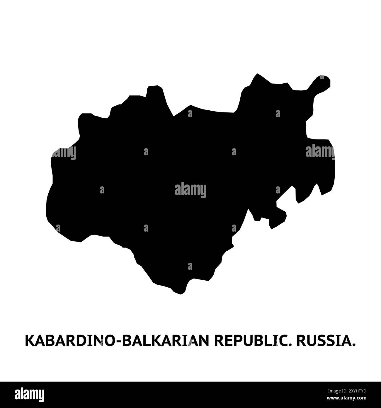 Carte de Kabardino-République des Balkans. Russie. Silhouette noire et blanche isolée sur fond blanc. Illustration vectorielle. Illustration de Vecteur