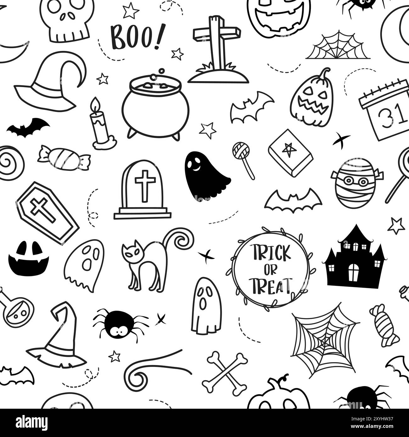 Fond sans couture de motif dessiné à la main d'Halloween. halloween Doodle style halloween pour un joli motif textile. Illustration de Vecteur