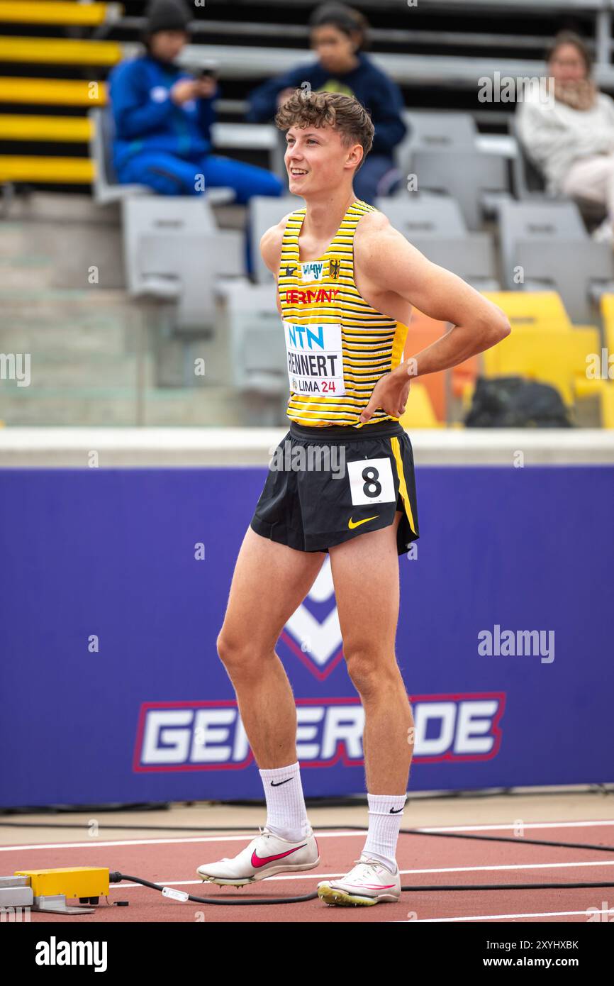 Justin RENNERT (SC Berlin) , ALLEMAGNE, 200 mètres hommes PER, Leichtathletik, Athlétisme, Championnats du monde d'athlétisme U20 Lima 24, Leichtathletik Weltmeisterschaften, 29.08.2024, Foto : Eibner-Pressefoto/Jan Papenfuss Banque D'Images