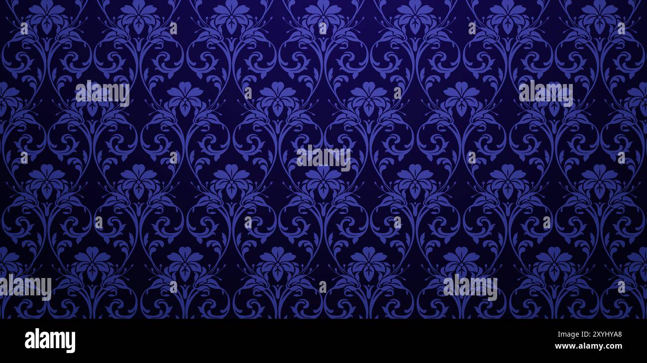 Motifs sans couture motifs ornementaux bleu foncé motifs de style damassé arrière-plans pour papier peint la chambre à coucher, remplissages à motifs, pages Web, textures de surface Illustration de Vecteur
