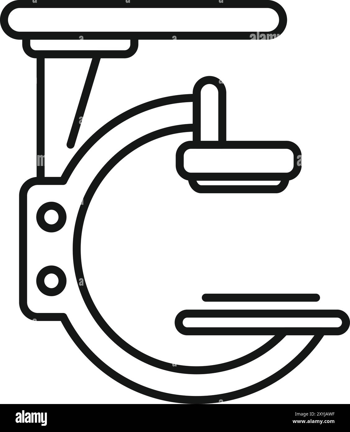 Icône de ligne simple d'un scanner médical avec un module de numérisation à plat pour les patients, généralement utilisé pour les acquisitions par rayons X ou tomodensitométrie Illustration de Vecteur