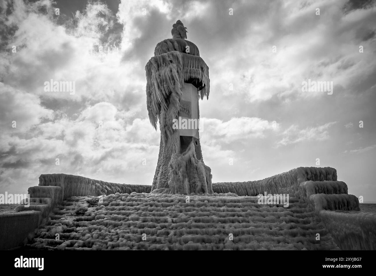 Le phare de Sassnitz en hiver Banque D'Images