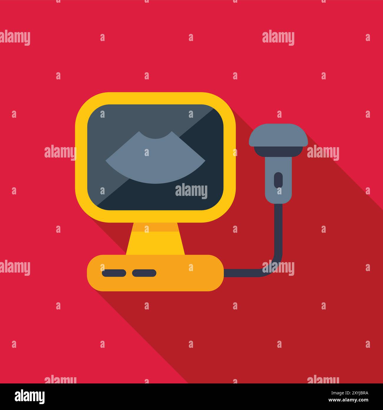 Échographe affichant le fœtus à l'écran pendant l'examen médical avec sonde et boutons visibles à plat Illustration de Vecteur