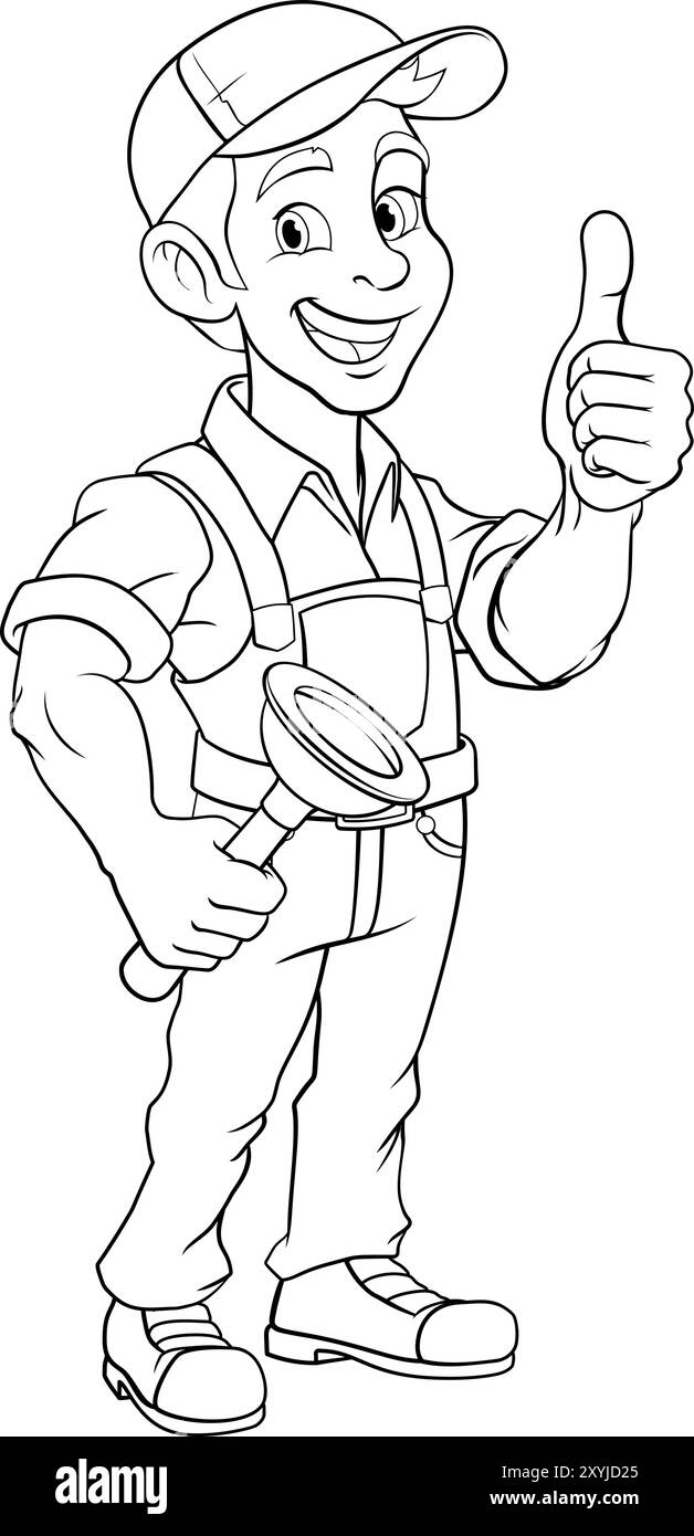 Plombier outil de plongeur dessin Plumbing Man Handyman Illustration de Vecteur