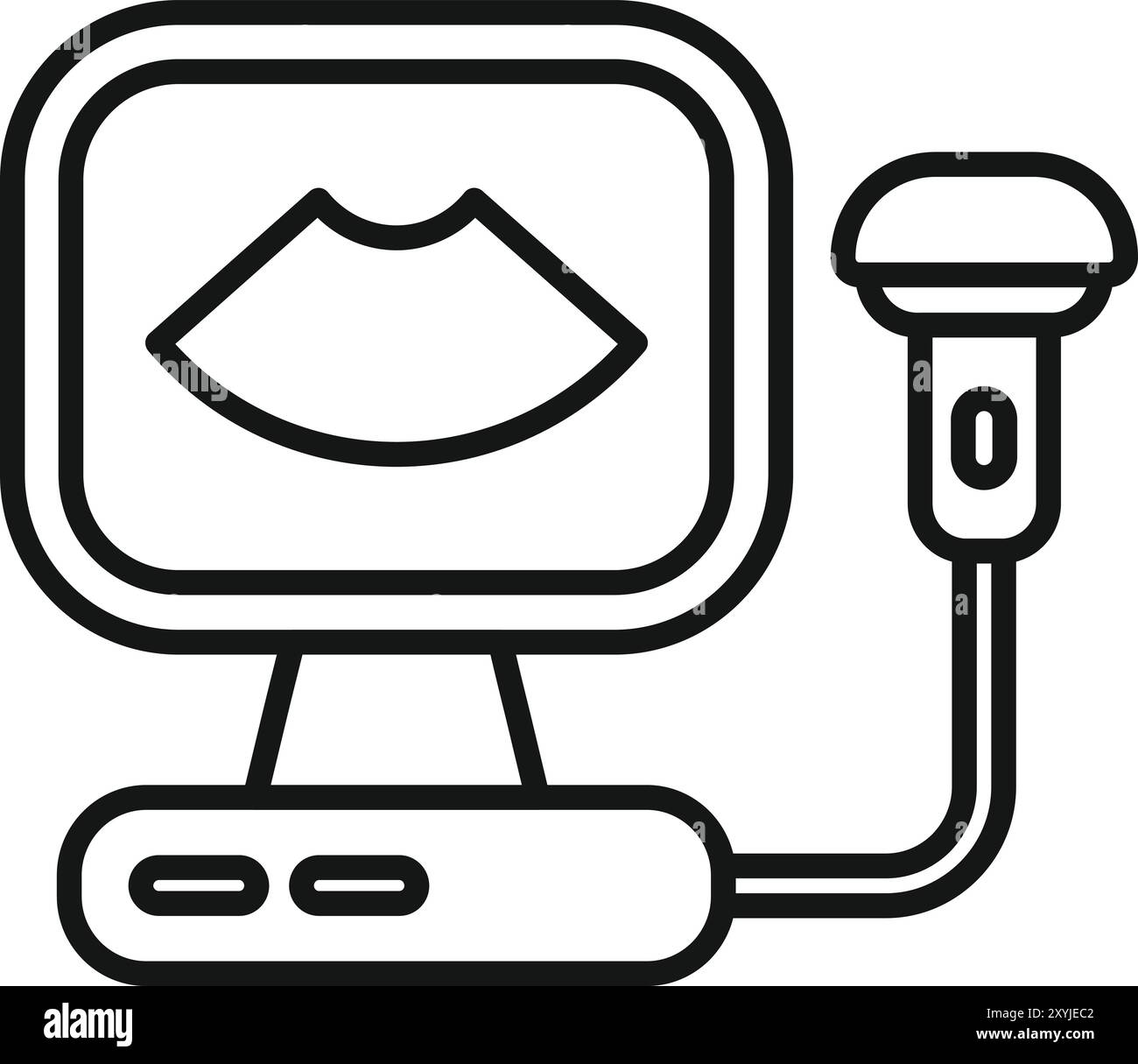 Machine à ultrasons montrant le fœtus sur le contour de vecteur d'icône d'écran pour la conception de Web isolé sur fond blanc Illustration de Vecteur