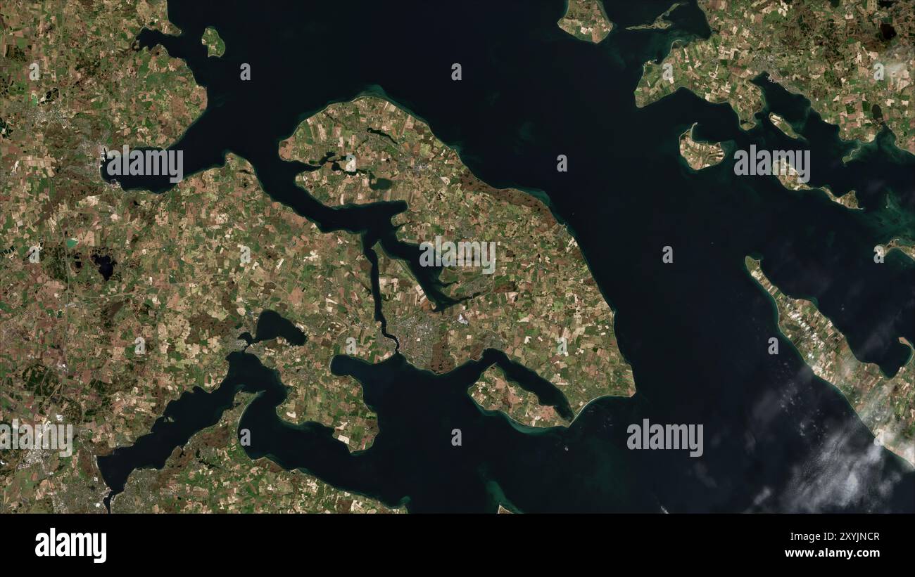 Île d'Alsen dans le Kattegat sur une image satellite prise le 28 mars 2020 Banque D'Images