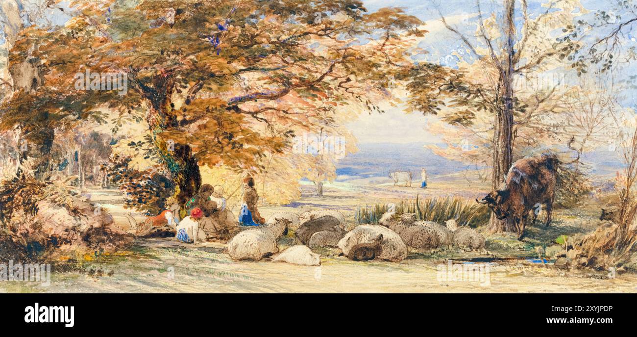 Samuel Palmer, contentement rustique, peinture de paysage avant 1881 Banque D'Images