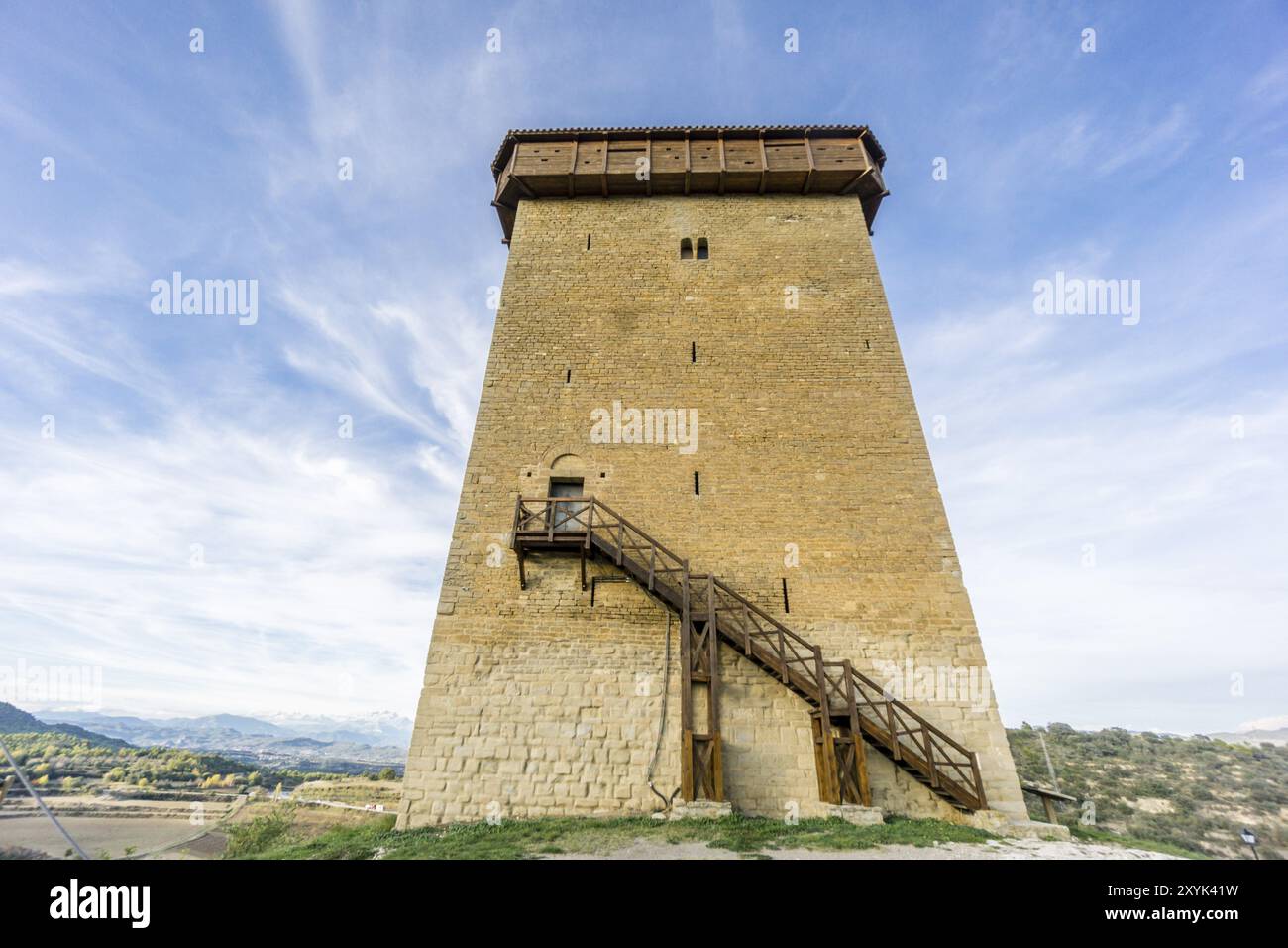 Abizanda, village médiéval avec tour du 11ème siècle, Province de Huesca, Communauté autonome d'Aragon, Pyrénées, Espagne, Europe Banque D'Images