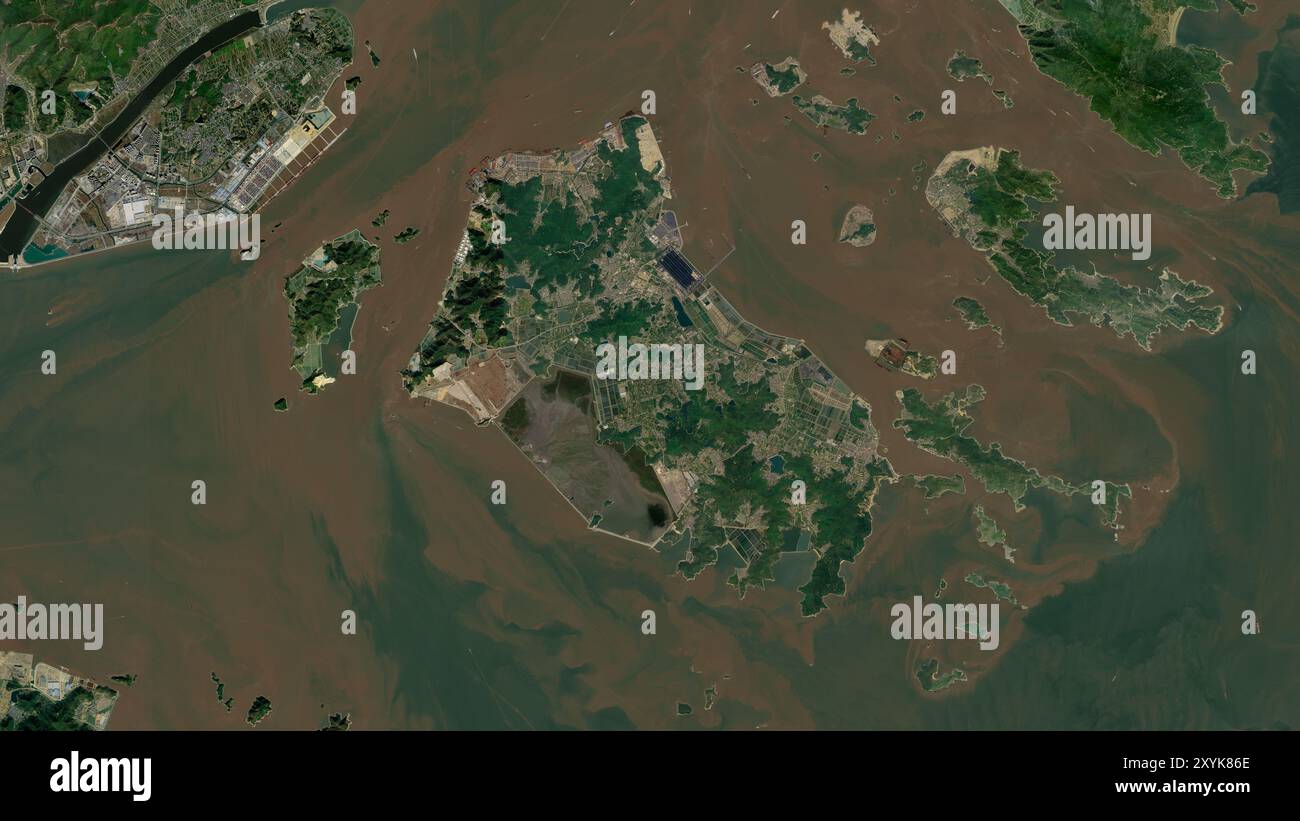 Île de Liuheng Dao dans la mer de Chine orientale sur une image satellite prise le 22 septembre 2021 Banque D'Images