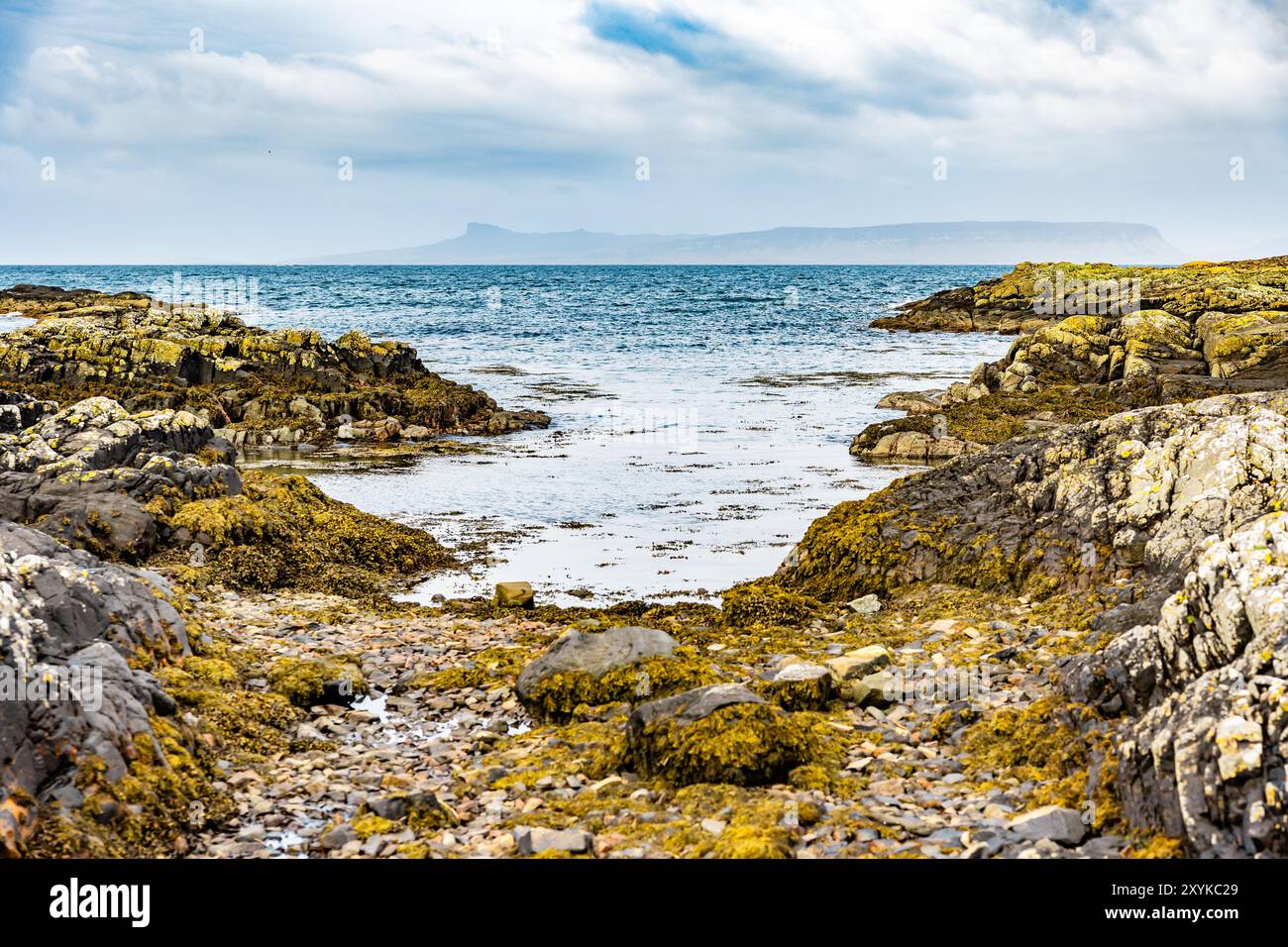 Rocheux, couvert d'algues marines Scottish Beach Inlet Banque D'Images