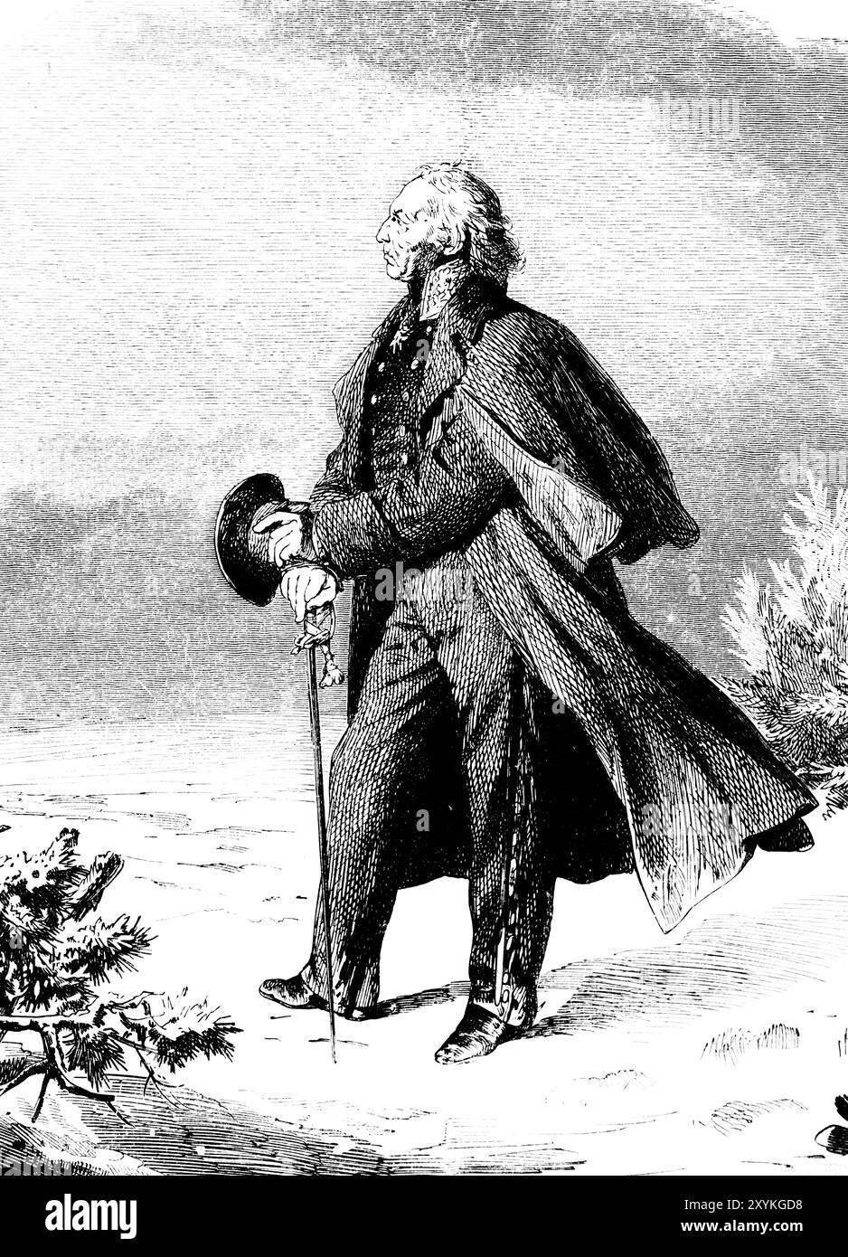 Portrait, comte Yorck von Wartenburg 1759-1830), général prussien, maréchal, campagne de Russie, bataille de Leipzig, hiver, paysage enneigé, manteau, Banque D'Images