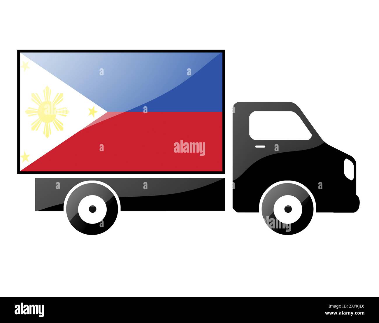 Le drapeau des Philippines peint sur la silhouette d'un camion. illustration brillante Banque D'Images