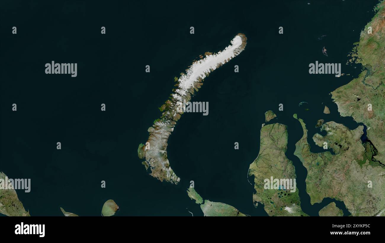 Île Novaya Zemlya dans la mer de Kara sur une image satellite prise le 31 décembre 2003 Banque D'Images