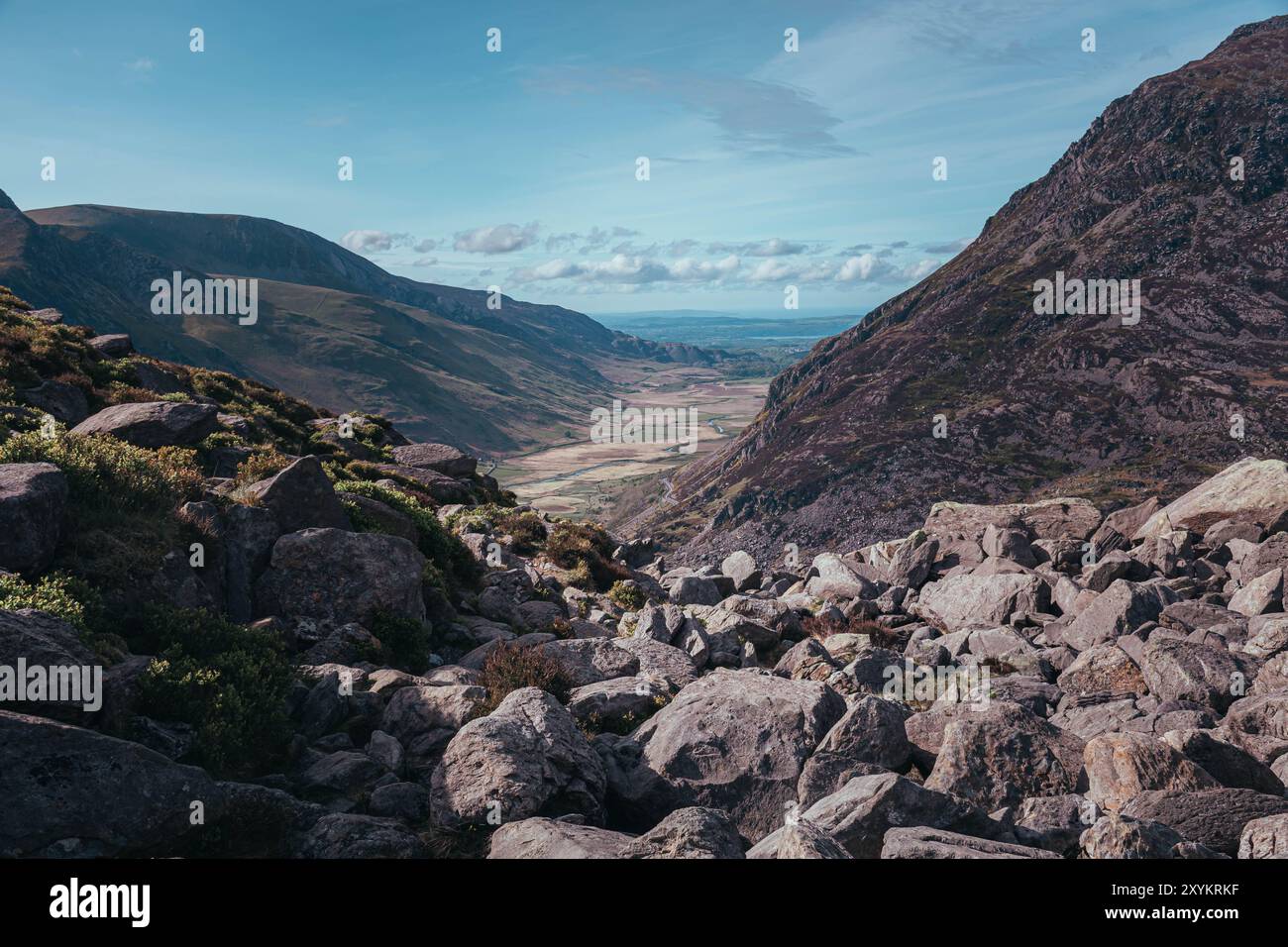 Vue sur la montagne galloise, Tryfan et Ogwen Valley et Ogwen Lake Banque D'Images