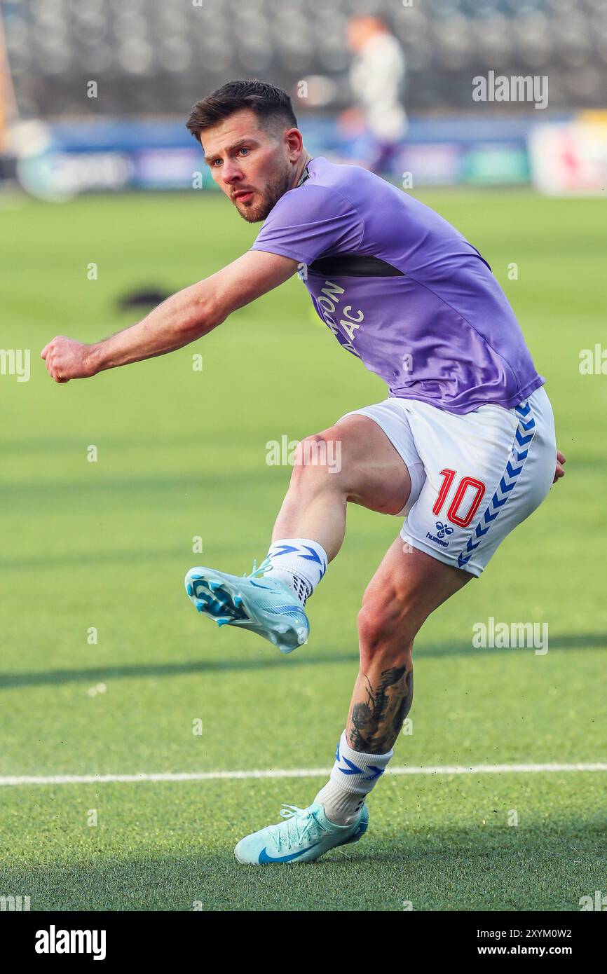 MATTHEW KENNEDY, joueur de football professionnel, joue actuellement pour le Kilmarnock FC. Image prise lors d'une séance d'entraînement et d'échauffement avant match. Banque D'Images