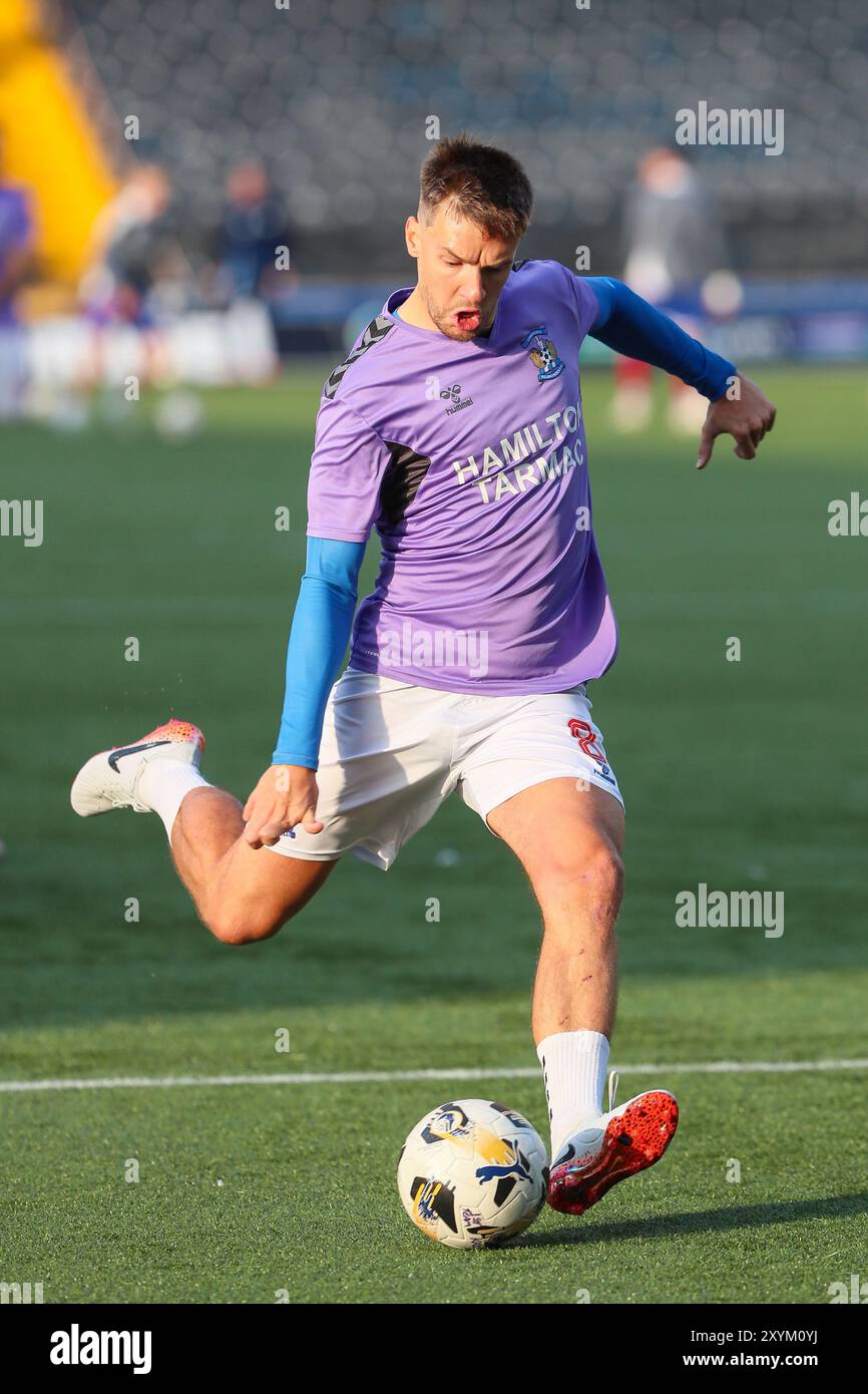 BRAD LYONS, footballeur professionnel, joue actuellement pour le Kilmarnock FC. Image prise lors d'une séance d'entraînement et d'échauffement avant match. Banque D'Images