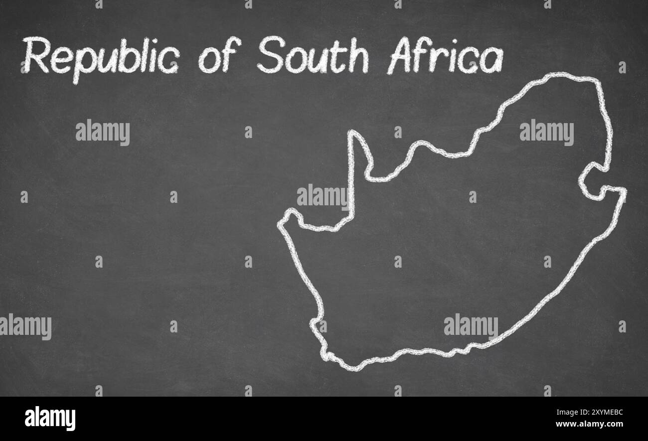 Carte de l'Afrique du Sud dessinée sur tableau noir. Craie et tableau noir Banque D'Images