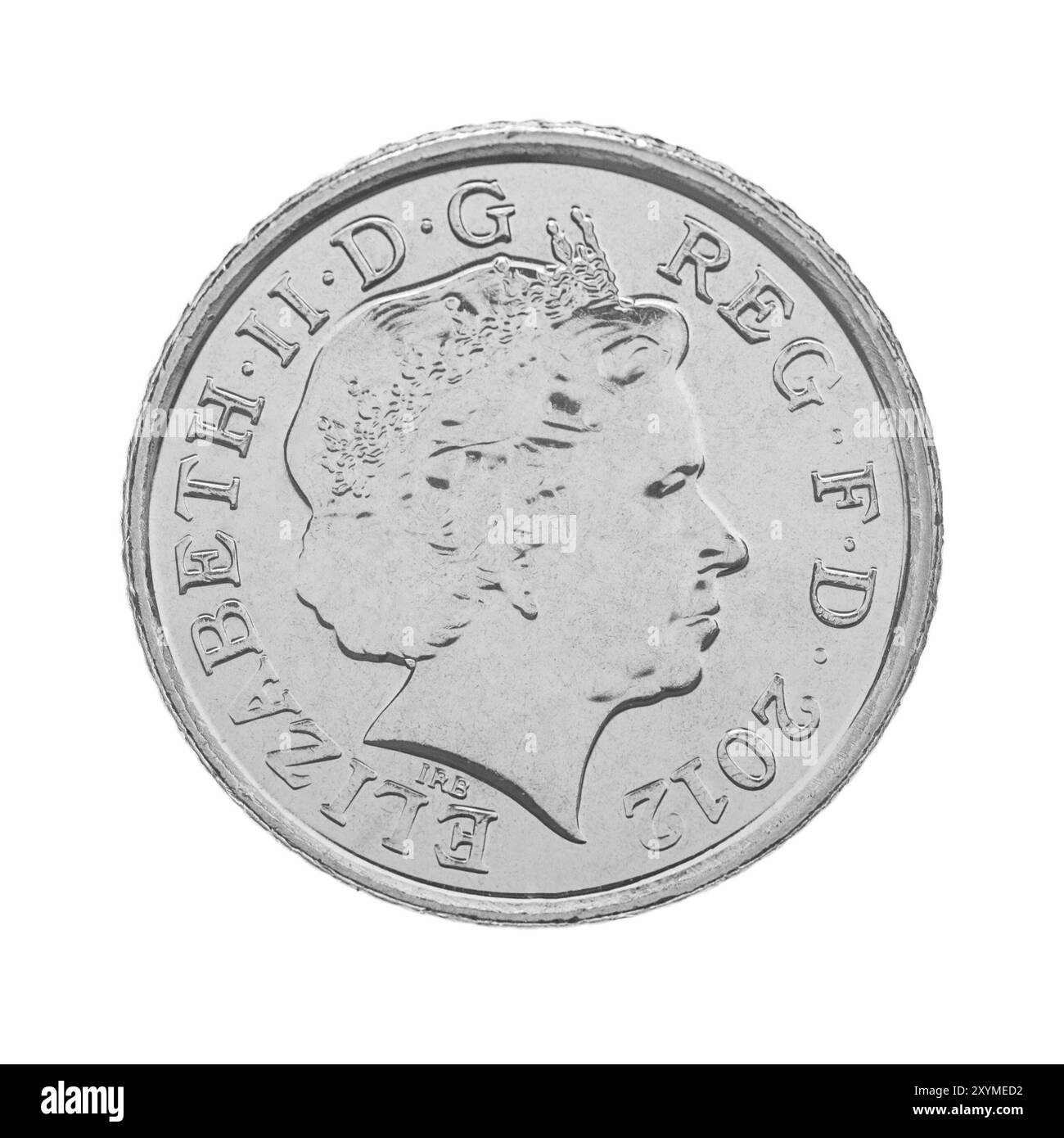 British Five Pence coin avers montrant la reine Elizabeth la seconde, isolée sur blanc Banque D'Images