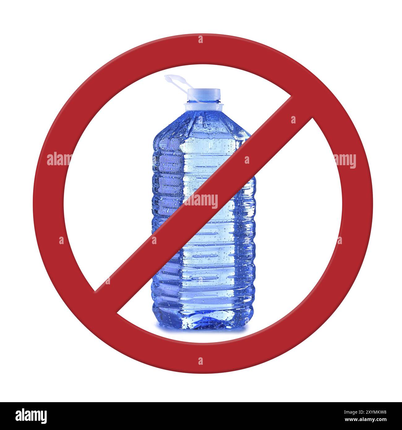 Bouteille en plastique polycarbonate d'eau minérale et panneau anti bisphénol A (BPS) Banque D'Images