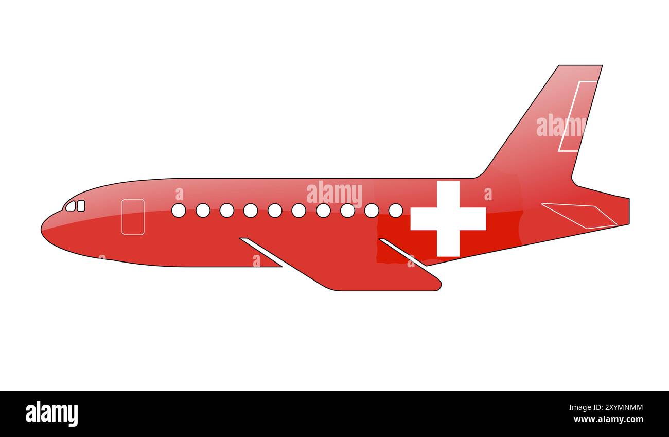 Le drapeau suisse peint sur la silhouette d'un avion. illustration brillante Banque D'Images