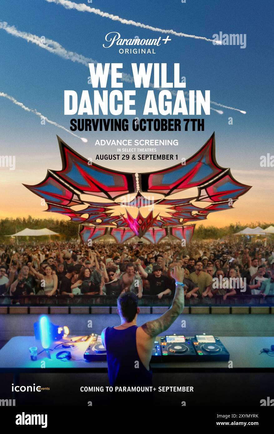 We Will Dance Again (2024) réalisé par Yariv Mozer. Documentaire sur l'attaque terroriste du 7 octobre 2023 par des terroristes armés du Hamas lors du festival de musique Nova EDM et le massacre et les conséquences qui en ont suivi. Affiche publicitaire ***USAGE ÉDITORIAL SEULEMENT***. Crédit : BFA / Paramount+ Banque D'Images