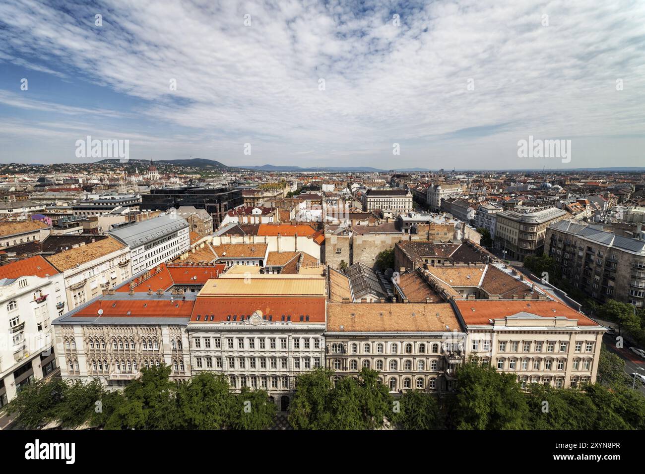 Maisons anciennes, immeubles d'appartements dans le centre-ville de Budapest en Hongrie, paysage urbain résidentiel, vue d'en haut Banque D'Images
