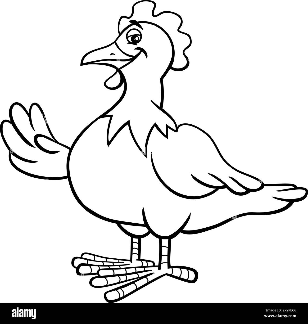 Illustration de bande dessinée de la page de coloration drôle de caractère animal d'oiseau de ferme de poulet ou de poule Illustration de Vecteur