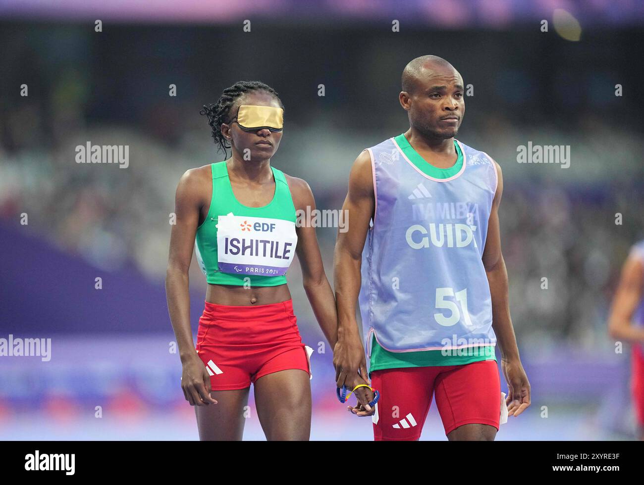 Paris, France. 30 août 2024. Août 30 2024 : Lahja Ishitile de Namibie en action en demi-finale du 400m féminin - T11 lors des Jeux paralympiques de Paris 2024 au stade de France, Paris, France. Ulrik Pedersen/CSM/Sipa USA. (Crédit image : © Ulrik Pedersen/Cal Sport Media/SIPA USA) crédit : SIPA US/Alamy Live News Banque D'Images