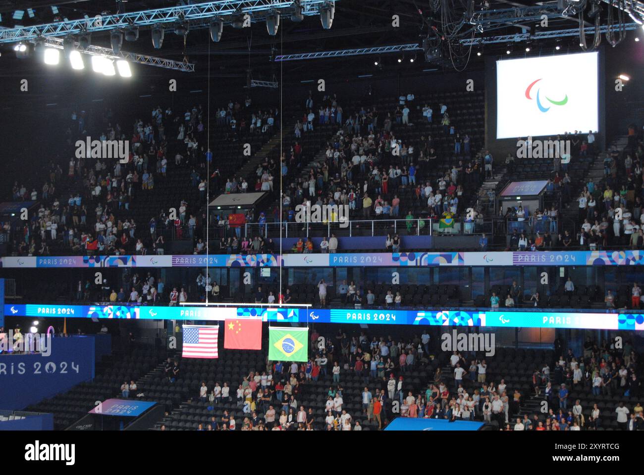 Nanterre, France - août 30 2024 : para natation à l'Arena de Paris la Défense pendant les Jeux Paralympiques de Paris 2024. Banque D'Images