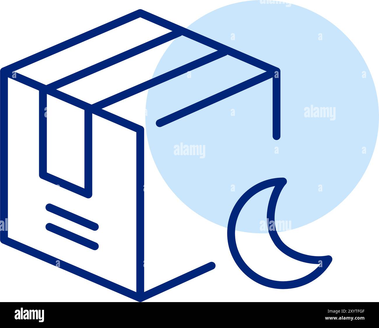 Boîte à colis et croissant de lune. Livraison express de nuit en dehors des heures d'ouverture. Icône de contour pixel Perfect, modifiable Illustration de Vecteur