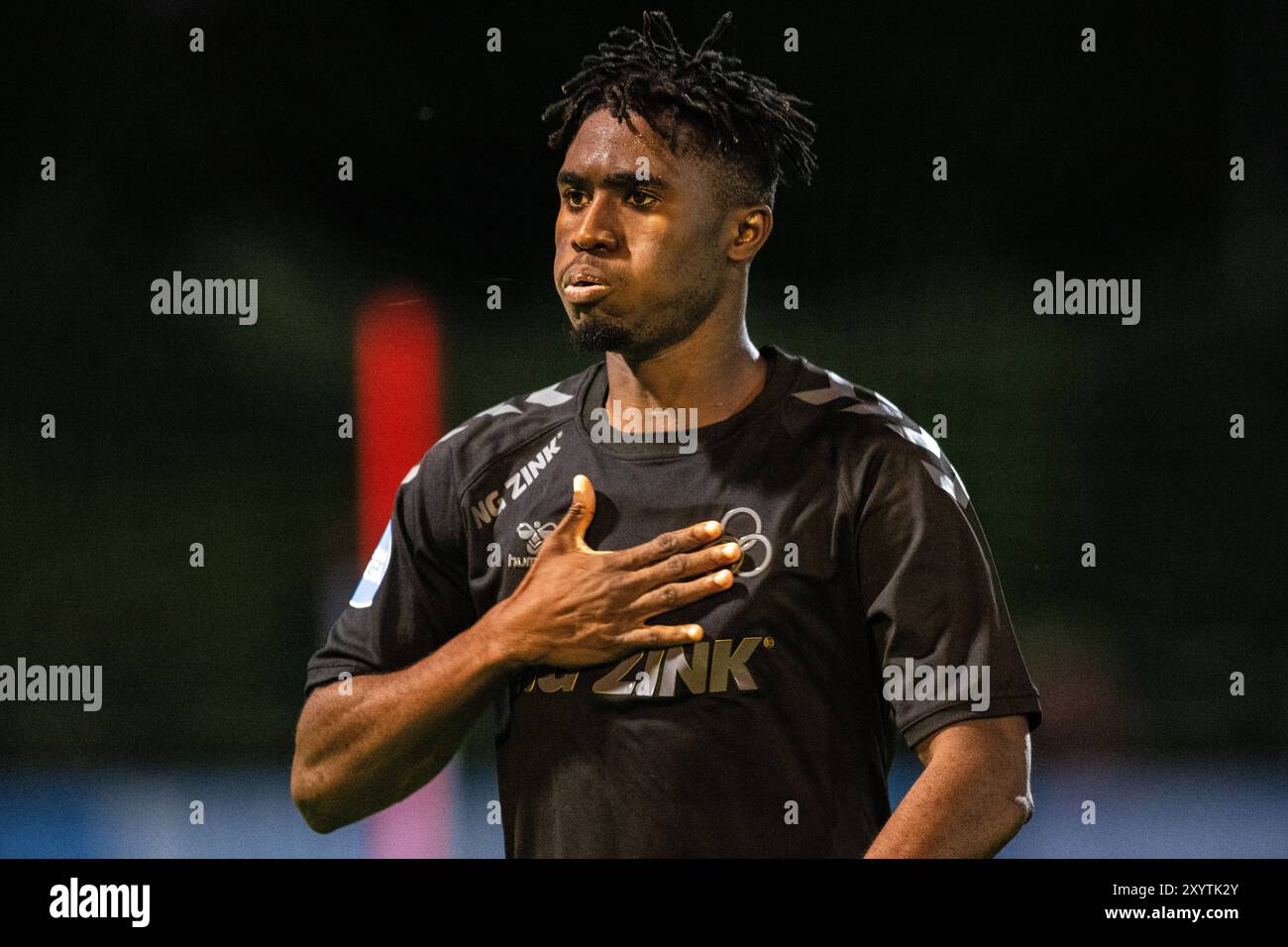 Hvidovre, Danemark. 30 août 2024. Kwaku Karikari d’AC Horsens marque pour 1-3 lors du match NordicBet Liga entre Hvidovre IF et AC Horsens au Pro ventilation Arena de Hvidovre. Crédit : Gonzales photo/Alamy Live News Banque D'Images