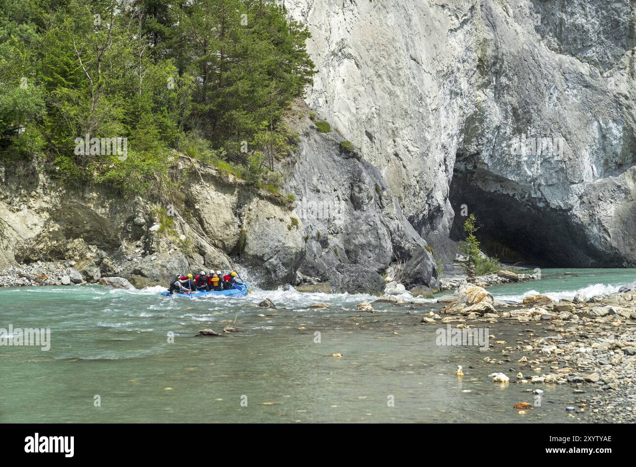 Rafting dans les gorges du Rhin, Ruinaulta, près de Flims, Graubuenden, Suisse, Europe Banque D'Images