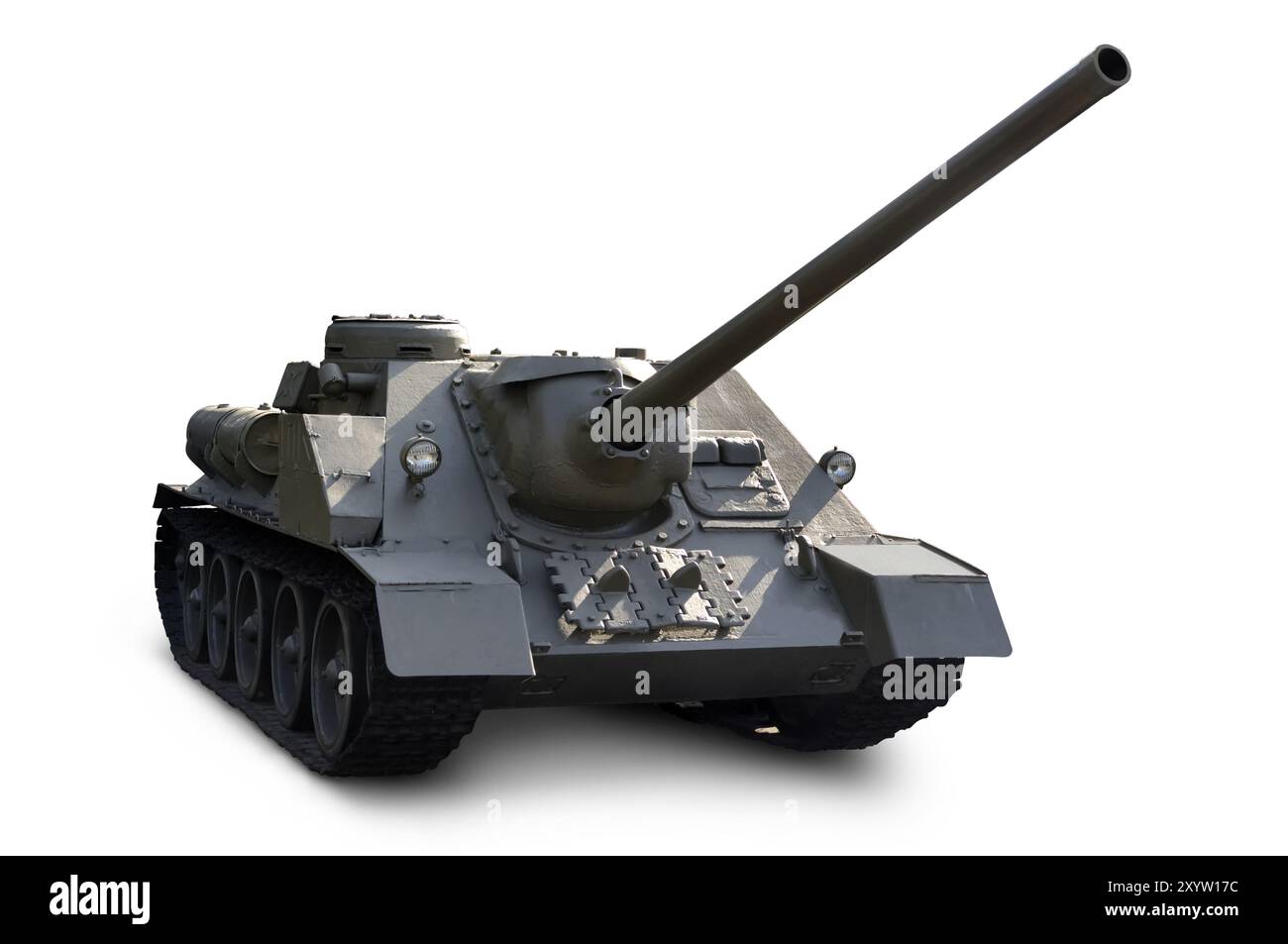 Photo stock d'un monture su-100 1944 automoteur soviétique année avec canon de 100mm véhicule blindé d'artillerie lourde silhouette isolée avec un clipping PA Banque D'Images
