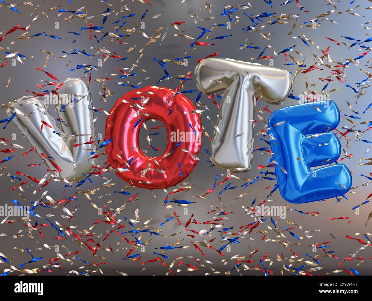 Ballons d'hélium brillants avec le mot vote et confetti étincelants, American Elections concept, rendu 3d Banque D'Images